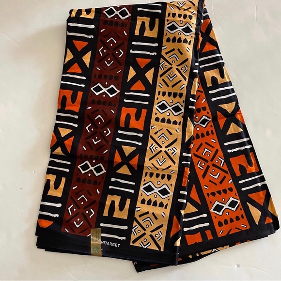 Brown and Orange Multicolor Tribal Print Geometric Colorful Cotton Fabric - Picture 1 of 2
